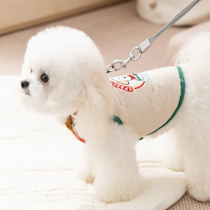 Abrigo bordado con cuello de piel para mascotas, chaleco de felpa cálido para mascotas, ropa de peluche para perros pequeños y medianos, ropa para cachorros, otoño e invierno - imagen 3