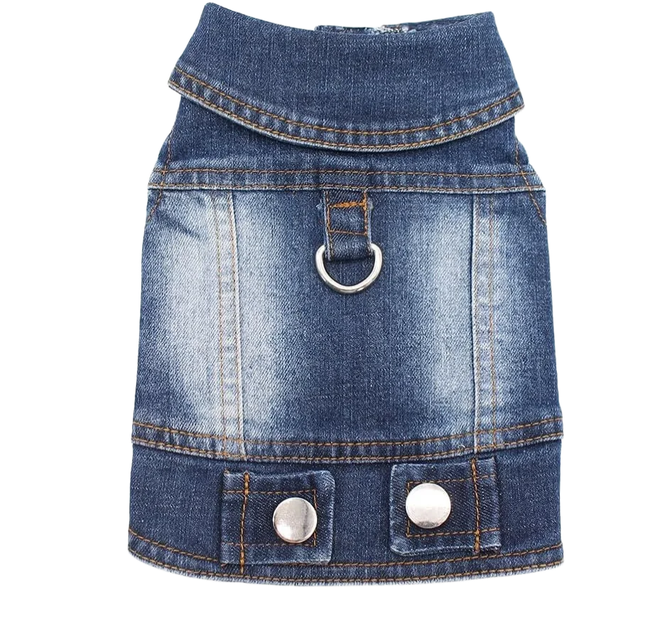 Chaqueta vaquera para perros lavada oscura para perros pequeños y medianos, abrigo vaquero sin mangas para cachorros con ropa con anillo en D, ropa para mascotas Chihuahua Yorkie - imagen 4