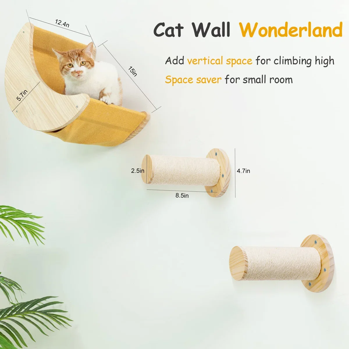 Cama para gatos montada en la pared en forma de luna para gatitos para descansar y jugar, poste rascador con hamaca colgante y cama para gatos - imagen 5