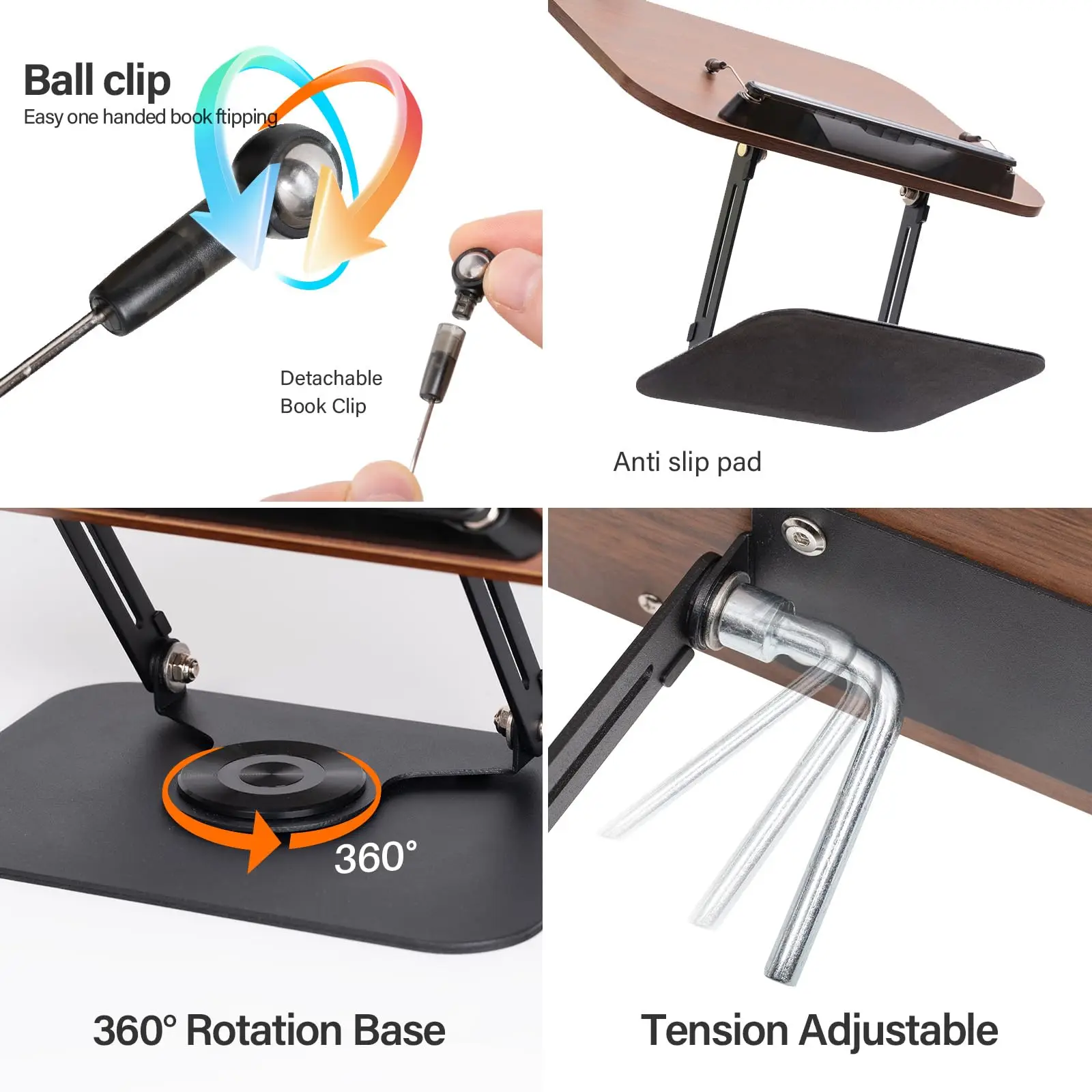 Soporte de lectura acrílico con base giratoria 360° – Elevador de escritorio plegable - imagen 4
