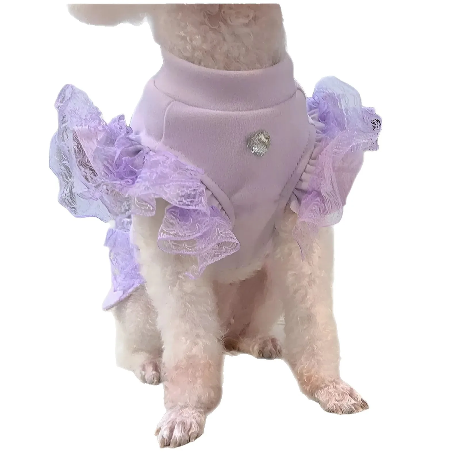 Camisa inferior de encaje para perros de otoño/invierno para mascotas, camiseta sin mangas con mangas voladoras de peluche para gatos, ropa para perros pequeños, ropa para cachorros - imagen 5