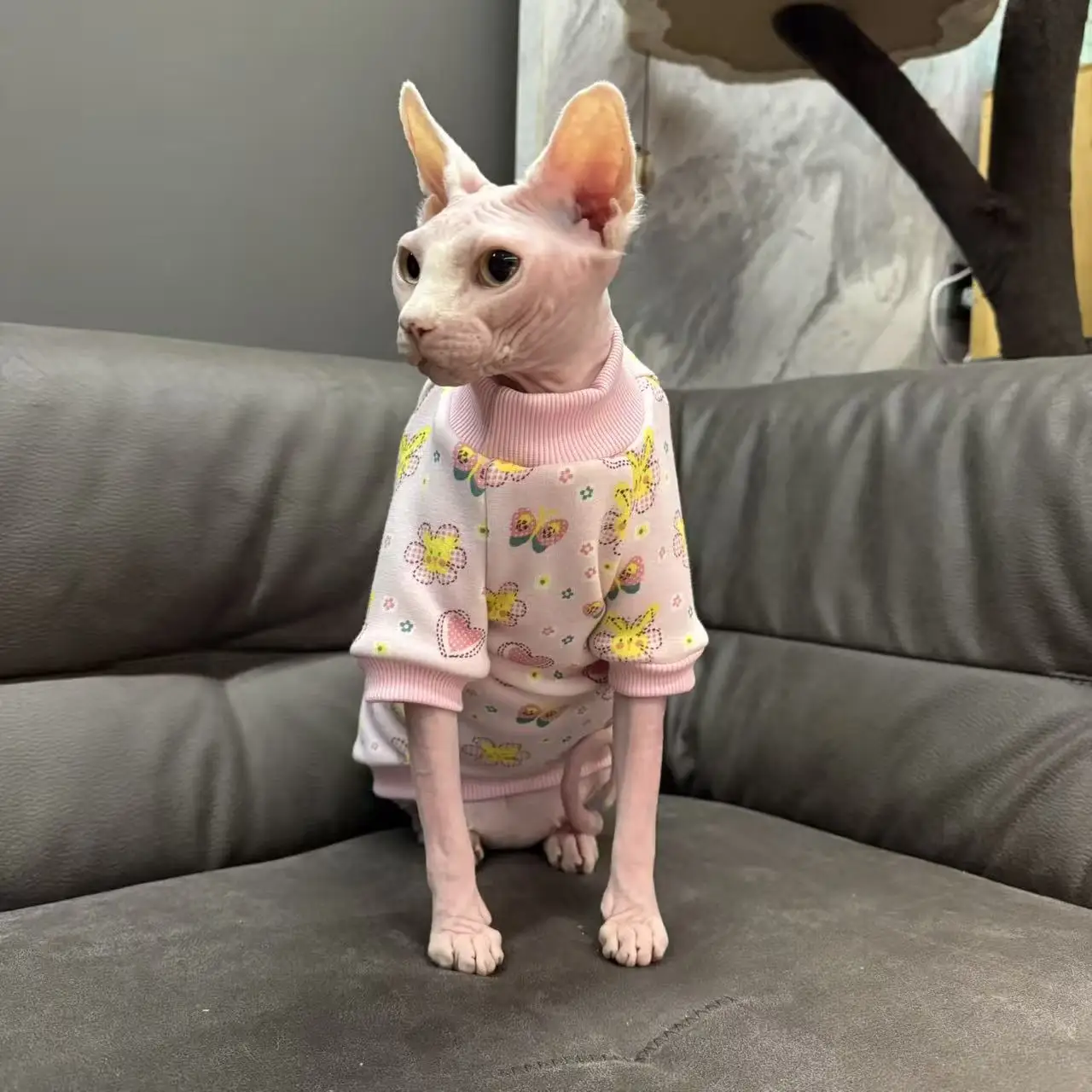 Abrigo de lana rosa para gato Sphynx en invierno, sudadera suave con flores para gatitos, pijamas gruesos y cálidos de otoño para Devon Rex