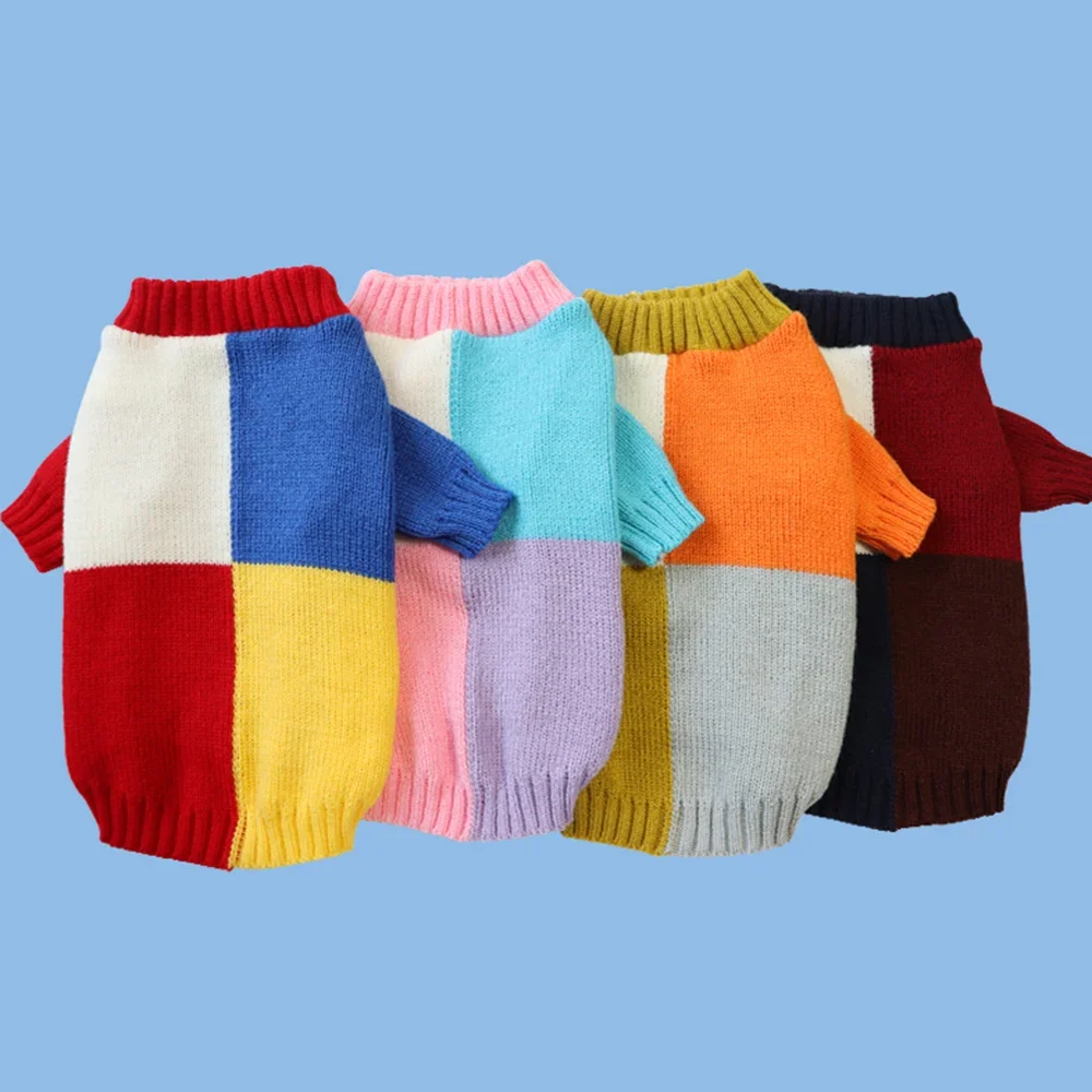 Suéter para perros empalmados de cuatro colores, ropa para mascotas de otoño e invierno para perros pequeños, ropa para cachorros de perro salchicha Yorkshire, ropa para cachorro - imagen 3