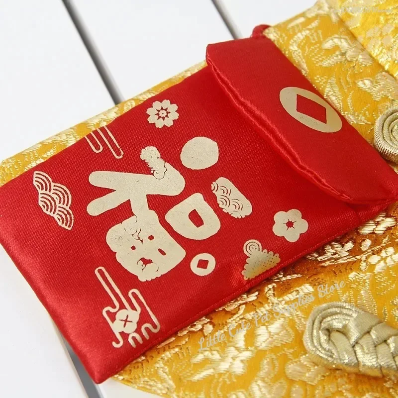 Disfraz de perro y gato, traje de gato de estilo chino, capa para Festival de Primavera, cuello, sobre rojo, Collar de Navidad y Año Nuevo, disfraz con pajarita - imagen 4