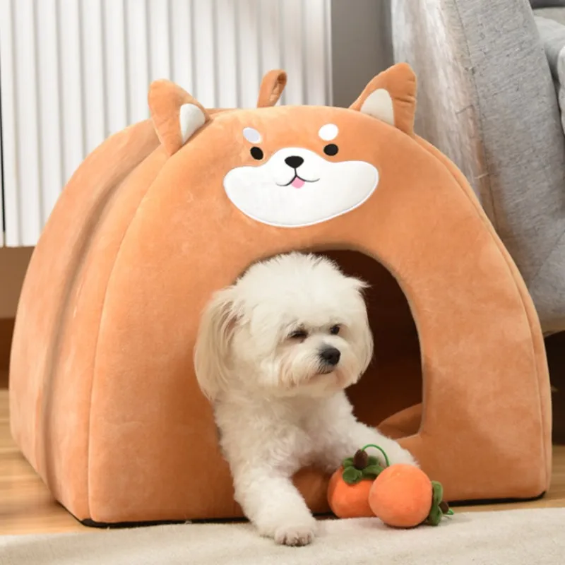 Cama para gatos con forma de Shiba Inu, cama para dormir suave y cálida de pelo corto de felpa para gatos, universal para todas las estaciones, perros pequeños y medianos