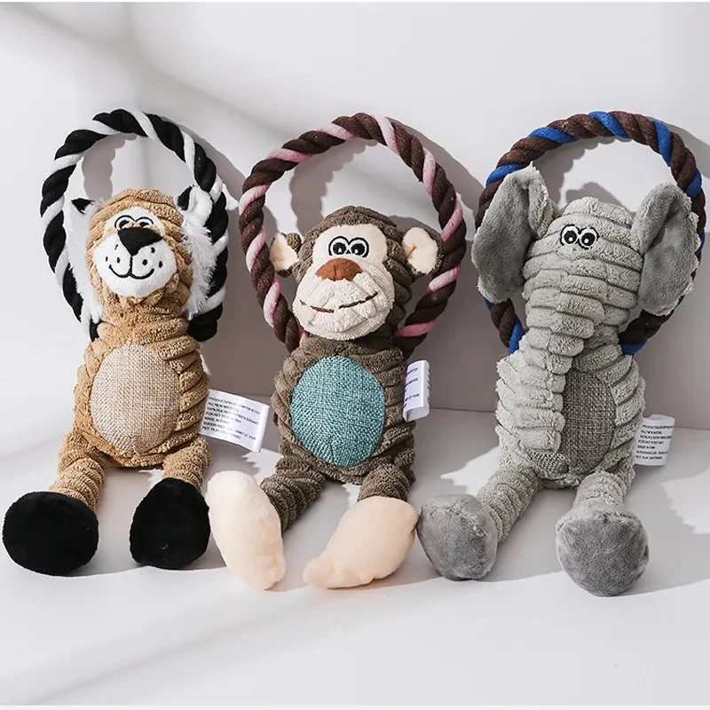 Juguetes de peluche para perros, juguete de animales chirriantes para mascotas, resistente a mordeduras, juguete para masticar dientes limpios, suministros para mascotas, juguetes interactivos, mono Elepant de León