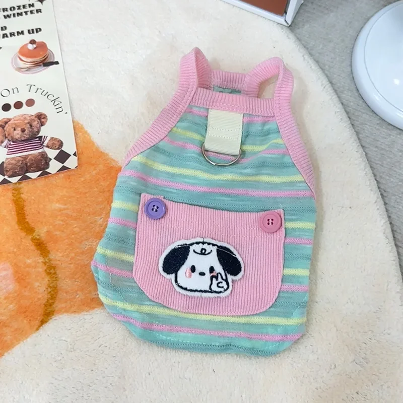 Chaleco con tirantes para perros, ropa Ins, ropa de protección fina de verano, tirantes a rayas de colores, oso de peluche, ropa para perros pequeños - imagen 2
