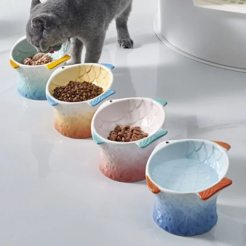 Cuenco de cerámica para gatos y mascotas, plato alimentador de golosinas para perros, plato de alimentación para comer, platos elevados decorativos para gatitos, agua elevada creativa - imagen 5