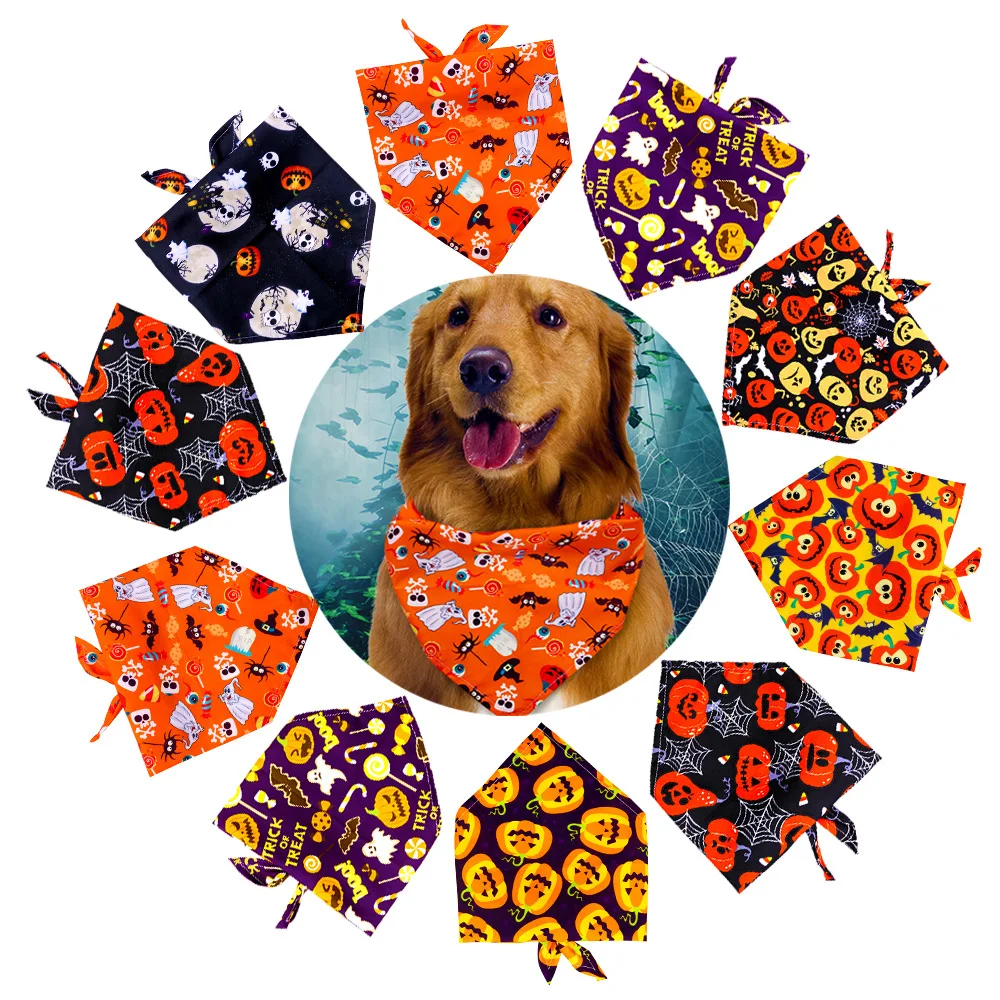 Pañuelos para perros de Halloween, accesorios para perros pequeños y grandes, pañuelos para mascotas, bufanda triangular, diadema para perros y gatos, suministros para mascotas - imagen 2