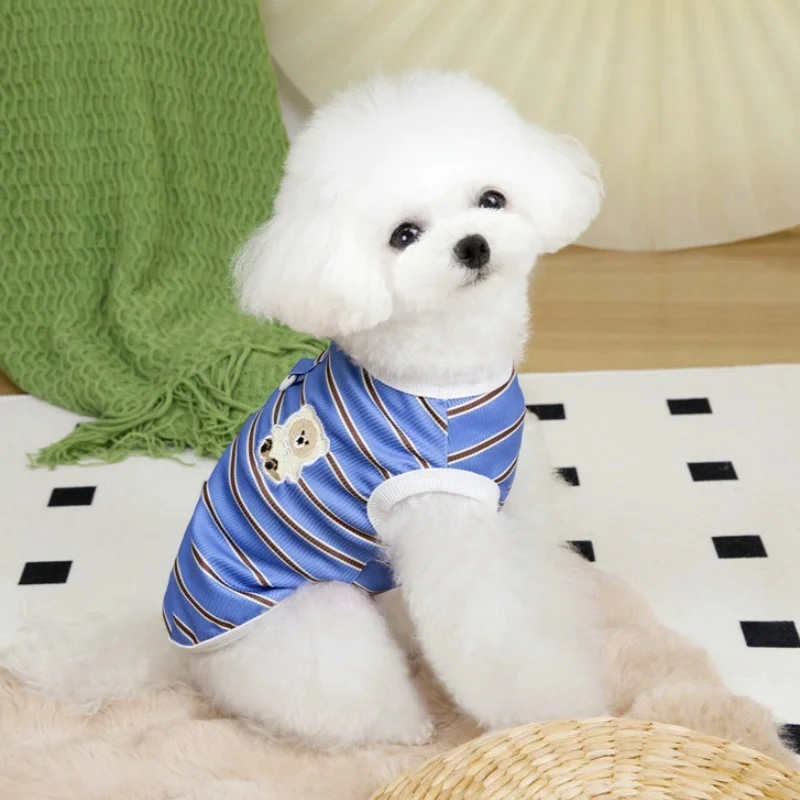 Chaleco a rayas para perros, ropa fina transpirable para perros, chaleco con estampado de oso para cachorros, camisa sin mangas a la moda para gatos, jerséis para mascotas, ropa para perros - imagen 2