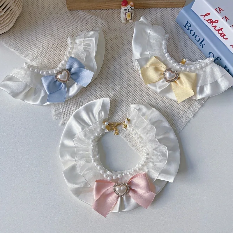 Collar de perlas para mascotas, Collar para perros y gatos, agradable arco, bufanda, toalla para babas, accesorios para gatos y perros, pajaritas para perros, accesorios para cachorros - imagen 4