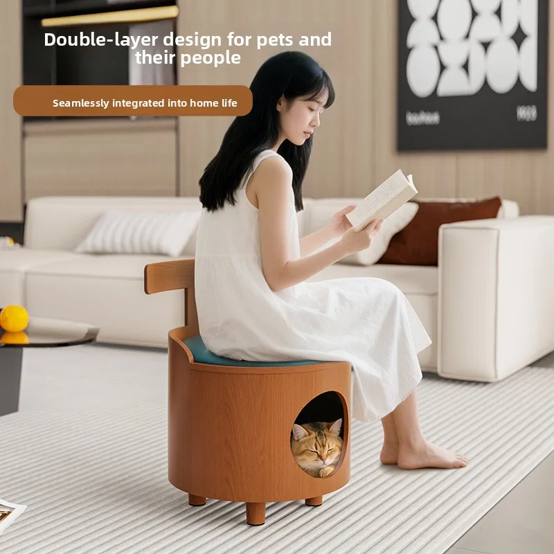 Cama cerrada para gatos con escalón de madera – Acceso fácil - imagen 3