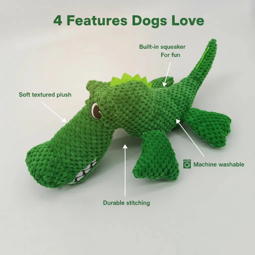 Juguetes grandes de cocodrilo para perros, juguete de peluche indestructible resistente con sonido grande para perros pequeños y crudos, suministros para masticar cachorros y mascotas - imagen 3