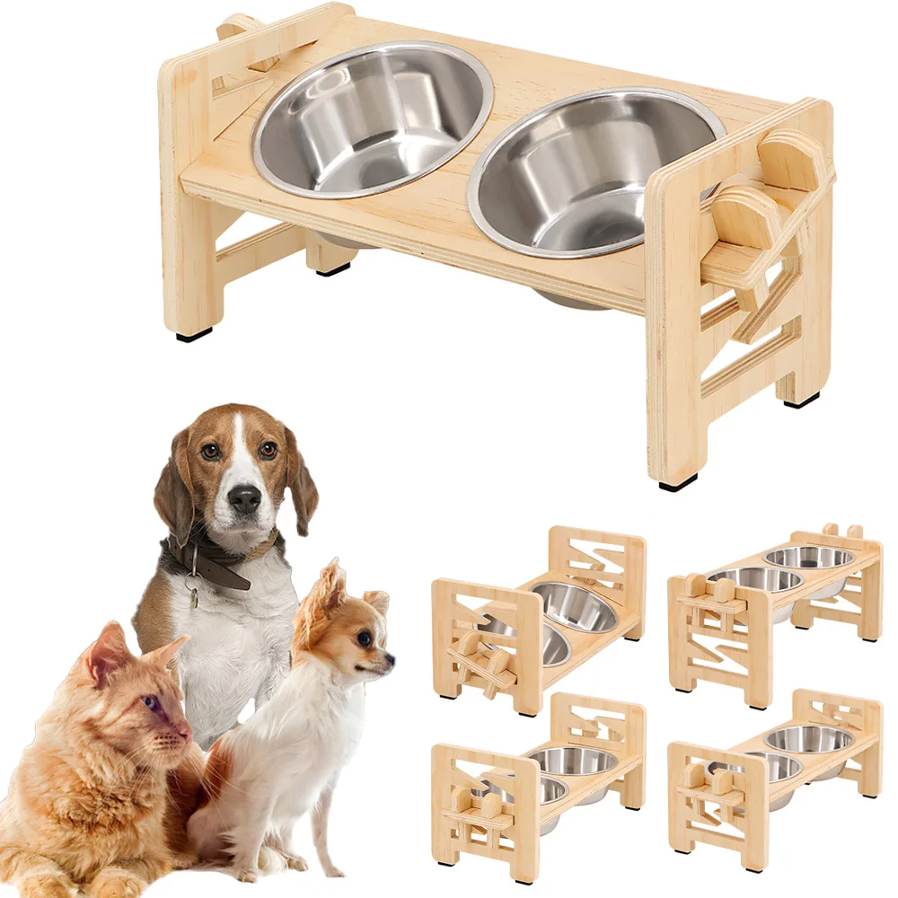 Cuencos elevados ajustables para mascotas para gatos y perros pequeños, soporte elevado para comedero de comida para mascotas con 2 platos de acero inoxidable para gatos de interior - imagen 5