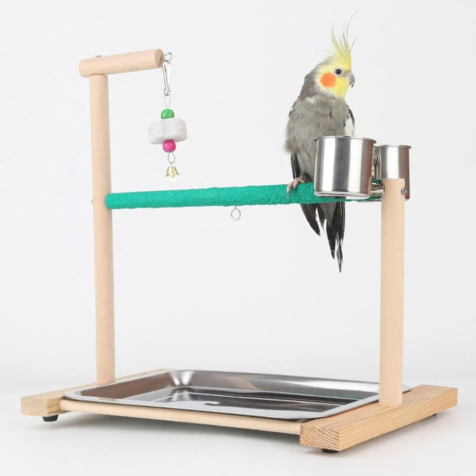 Parrot Playground Perch Gym Removable Tray Feeder Cups Exercise Activity Center for Budgie Conures Cockatoos Cage Accessories
