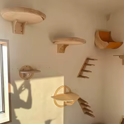 Muebles de pared para gatos con hamaca, estantes y rascadores de sisal