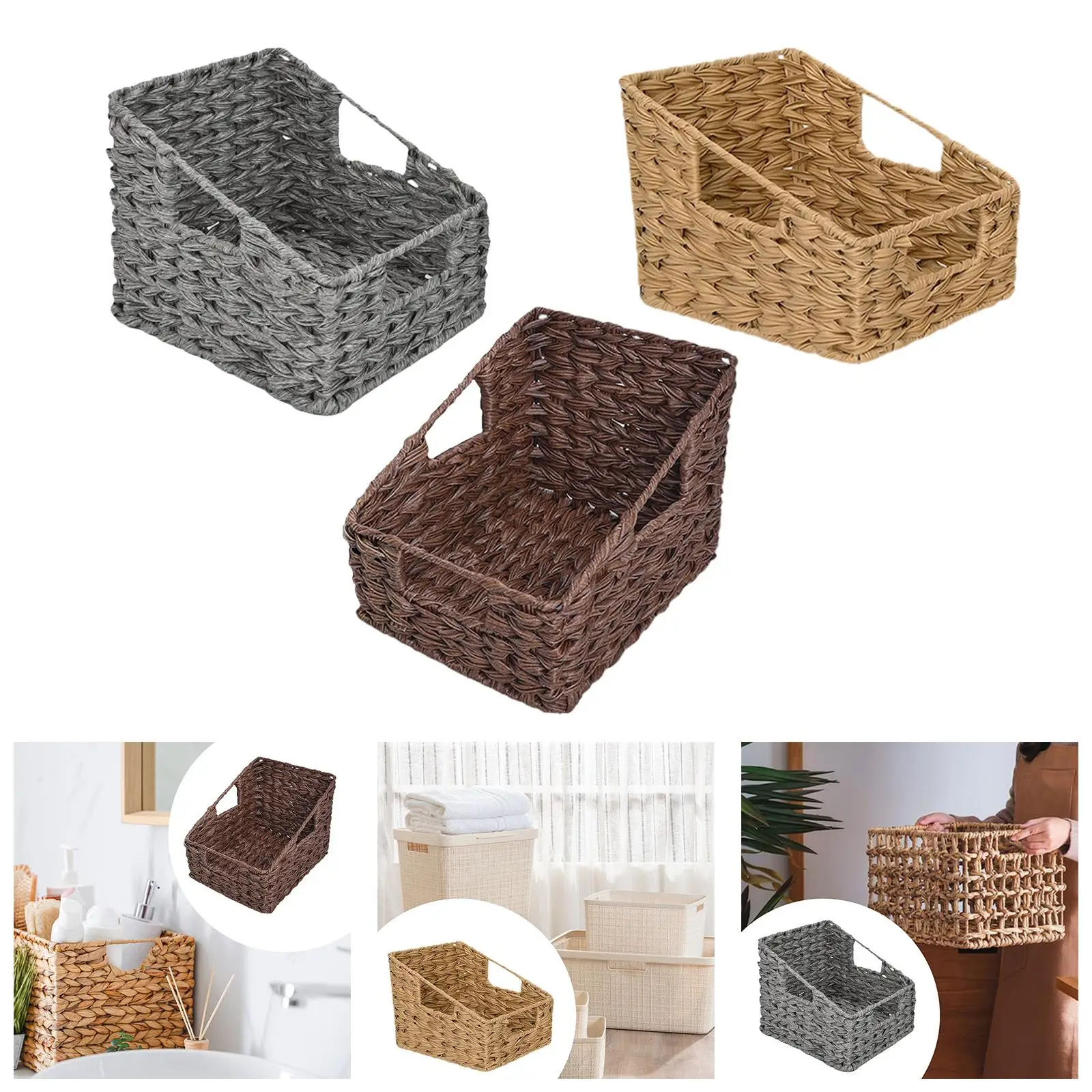 Storage Container Baskets with Handles Multifunctional Woven Organizing Basket for Cupboards Drawer Shelves Bathroom Dresser Storage Container Baskets with Handles Multifunctional Woven Organizing Basket for Cupboards Drawer Shelves Bathroom Dresser