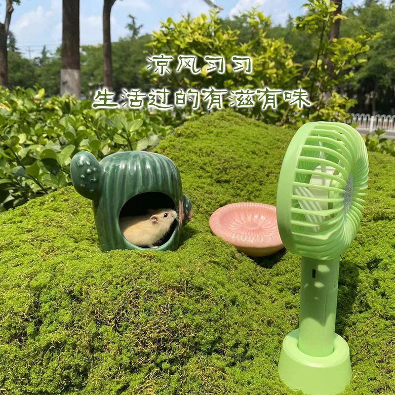 Ventilador eléctrico Mini llevar hámster refrigeración pequeño ventilador tercer engranaje Usb mascota oso dorado productos especiales para mascotas de verano - imagen 3