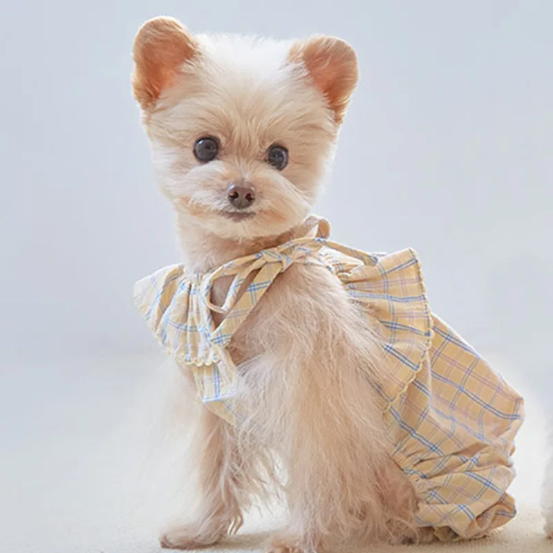 Ropa para perros de dos piernas con volantes alrededor de mono con tirantes a cuadros rosas, ropa para perros, sudadera para exteriores, XS-XL, mono de verano para perros de primavera - imagen 3