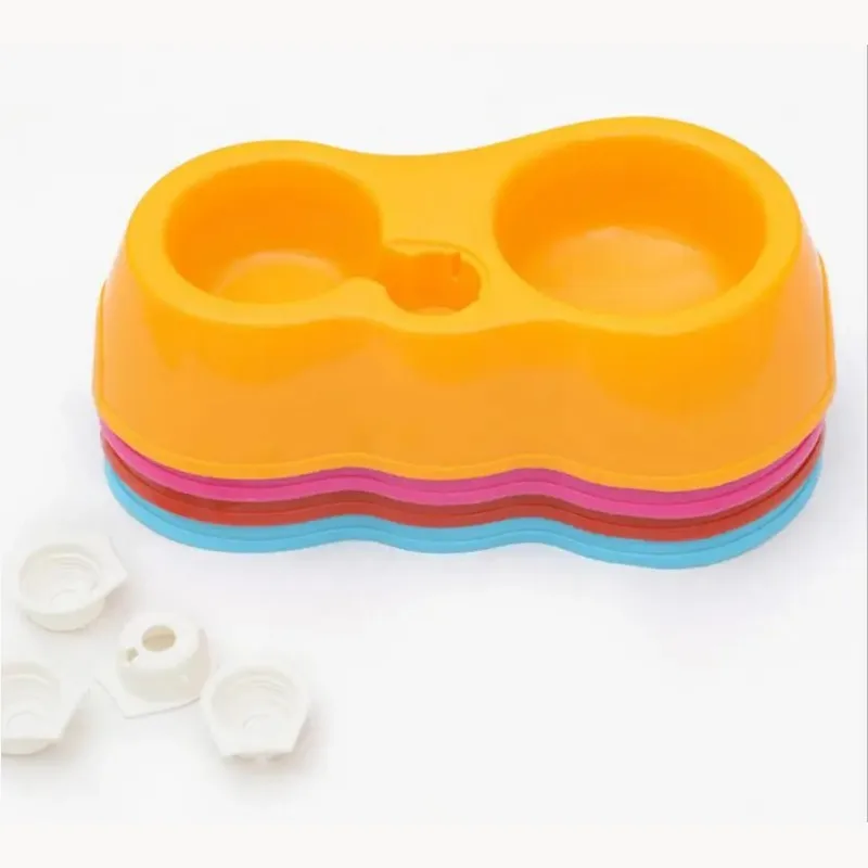 Bebedero automático para mascotas, cuenco doble de plástico para perros y gatos, cuenco de alimentación para mascotas pequeñas 2 en 1, cuenco de plástico, suministro de colores surtidos - imagen 4