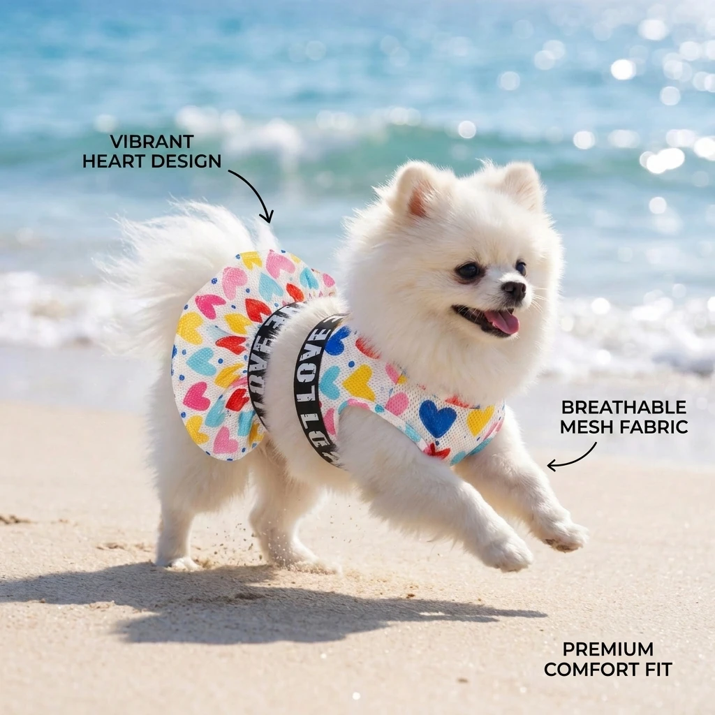 Conjunto verano para perro: camiseta de malla y falda corazones