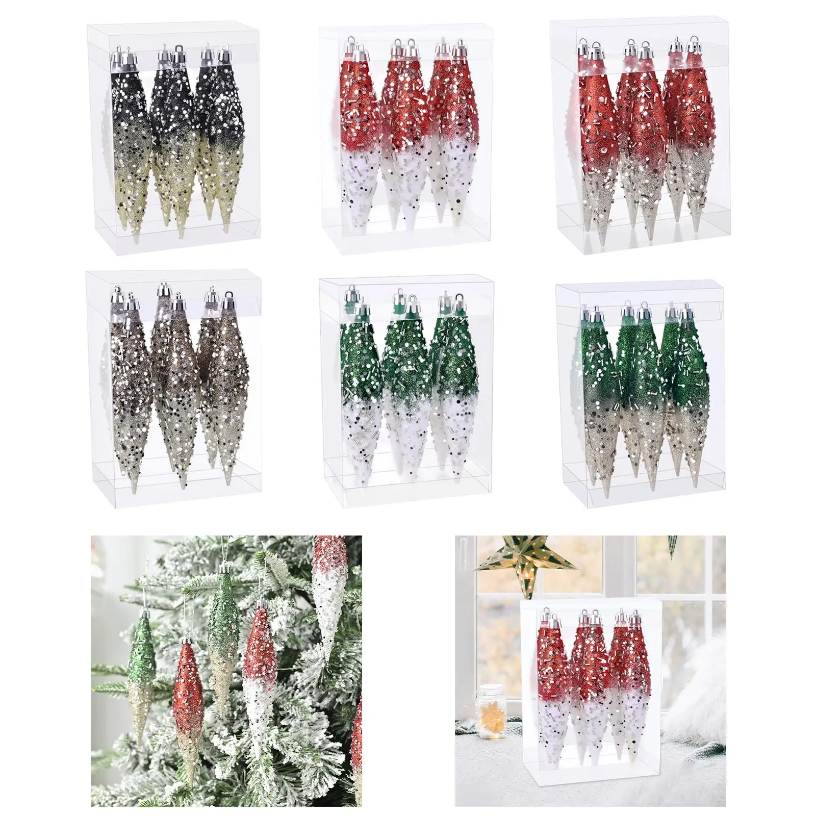 6 Pieces Christmas Droplet Hanging Ornaments Party Favor DIY