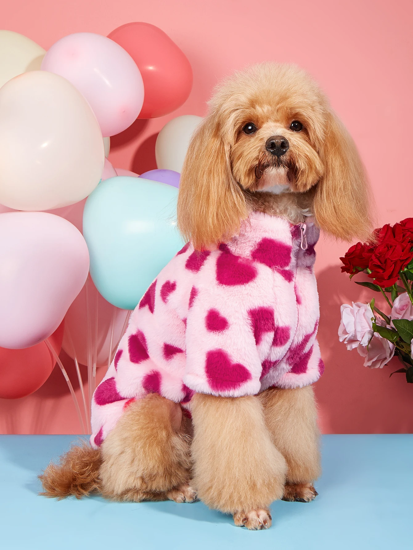Chaqueta de invierno muy suave y cálida para perro, ropa de felpa con estampado de corazón para vacaciones de San Valentín, Sudadera con capucha para perro en clima frío