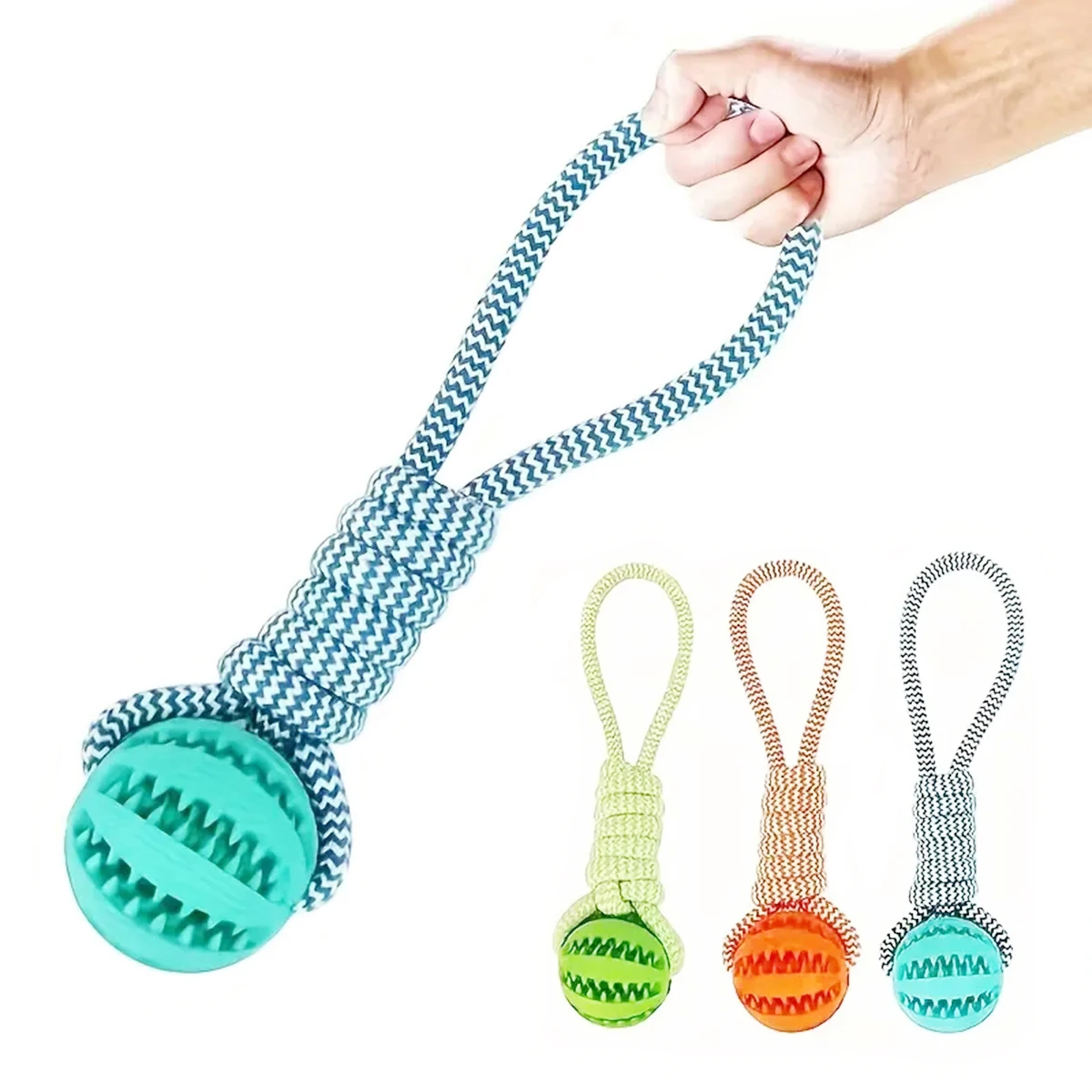 Juguetes duraderos de cuerda para perros, pelota en cuerda, juguete interactivo para perros Tug of War, juguete de recompensa para perros medianos y pequeños, juguete para masticar de goma para perros