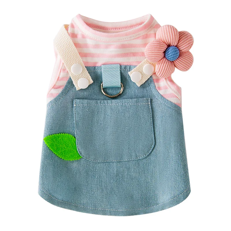 Primavera Denim rayas Patchwork se puede tirar falda para mascotas fino transpirable Teddy pequeño cachorro ropa para perros - imagen 5