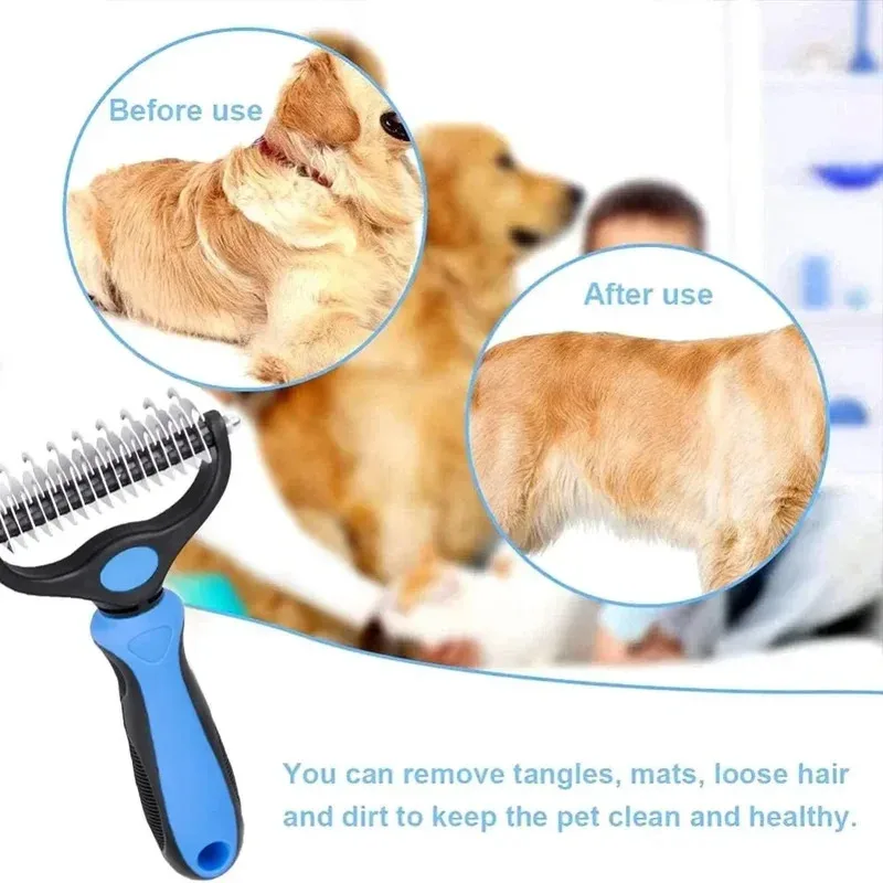 Cepillo de deshedding para mascotas de doble cara: herramienta de aseo de acero inoxidable para desprendimiento y desmaste de perros - imagen 5