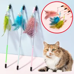 Juguete para gatos con plumas y campana – Mango retráctil