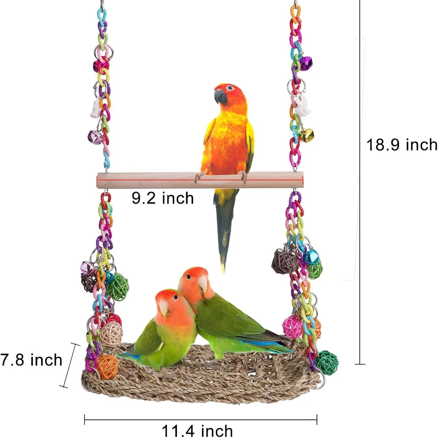 Columpio para pájaros para mascotas, juguete tejido de algas marinas, plataforma para loros, hamaca colgante para pájaros trepadores, perca para pájaros, juguete para masticar para pajaritos, cacatúas - imagen 4