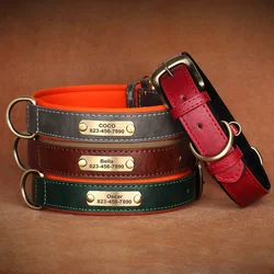 Collar de perro personalizado, Collar de cuero acolchado suave para mascotas para perros pequeños, medianos y grandes con placa de identificación grabada gratis, antipérdida