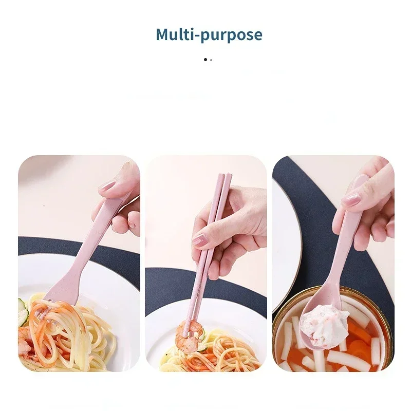 Nuevo vajilla de paja de trigo, cubiertos para niños, cuchara, palillos, tenedor, vajilla de comedor portátil, juego de cubiertos de cocina para exteriores - imagen 3