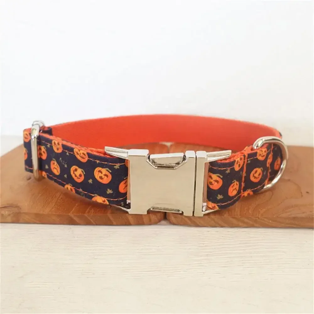 Collar de perro personalizado con grabado gratuito, correa para mascotas a juego, hebilla de contactos personalizados, Collar para mascotas de calabazas moradas y naranjas - imagen 3