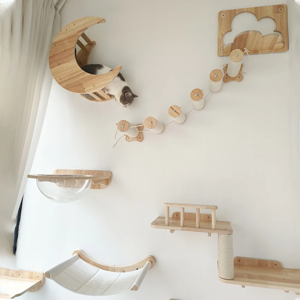 Marco de escalada para gatos de pared, plataforma, combinación de pedal de sisal, área de descanso curvada para gatos, juego de escalada para gatos, madera maciza preferida - imagen 5