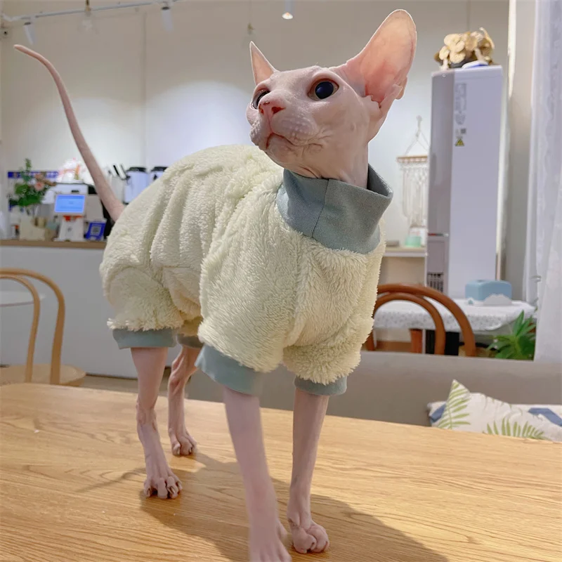 Suéter de cuello alto elegante y cálido del gato Sphynx Ropa de gato sin pelo Abrigo de invierno suave Mono de vellón dulce engrosante para gatitos - imagen 3
