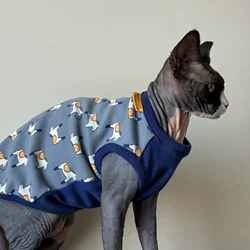Camiseta azul algodón manga corta gatos Sphynx Devon Rex caballo suave