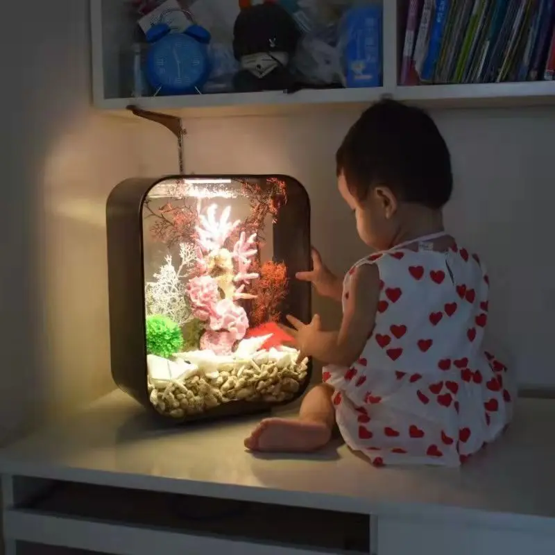 Pecera ecológica decorativa con luz Led, pecera acrílica, paisaje de Acuario, planta hidropónica, pecera Ornamental - imagen 5