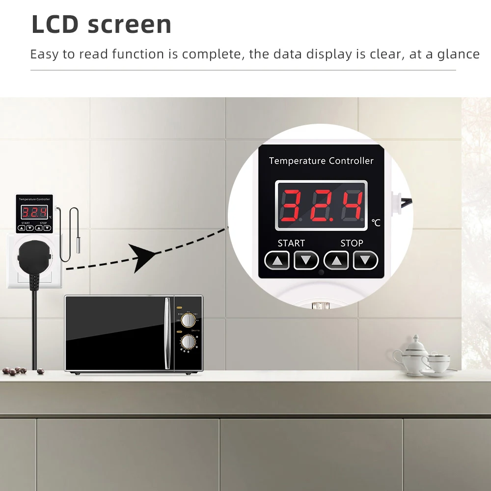Enchufe controlador de temperatura inteligente AC 220V enchufe UE salida de termostato Digital-20 ~ 120 ℃   Interruptor de calefacción y refrigeración con sensor - imagen 4