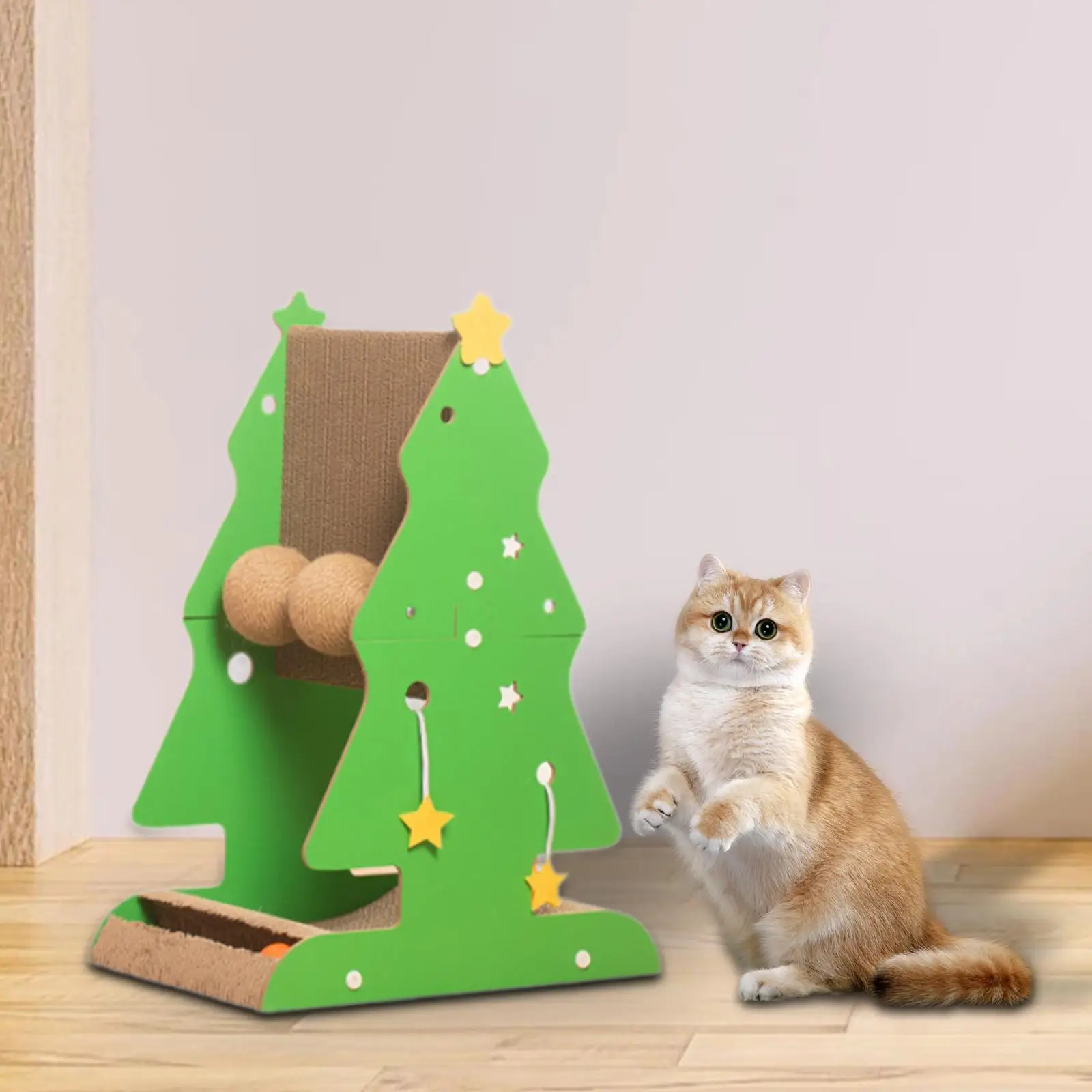Cat Scratch Post Cat Scratcher Xmas Tree Crafts Activity Toys Pet Toy with Balls Kitten Scratch Post for Indoor Cats