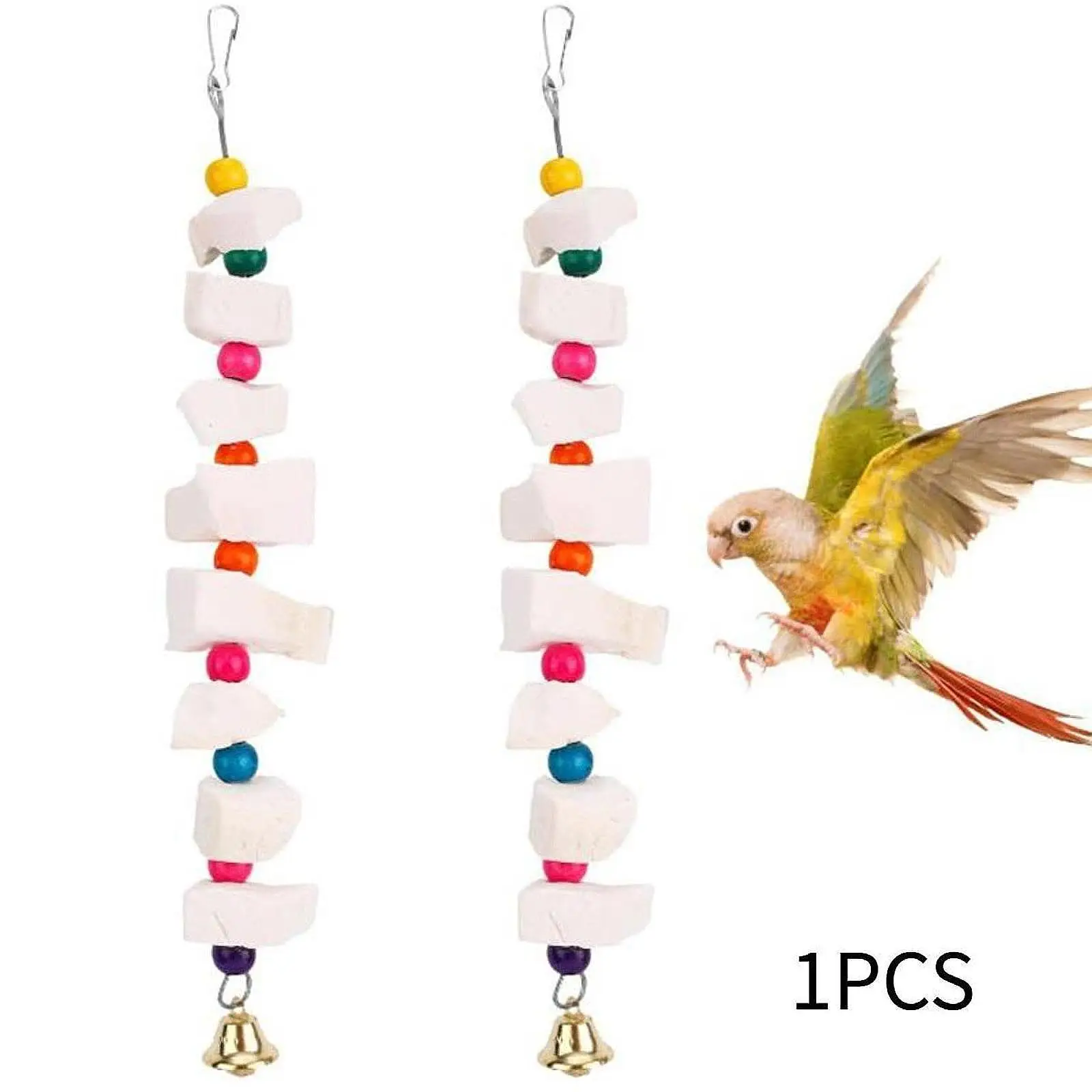 Juguete masticable colgante con campana para pájaros y roedores