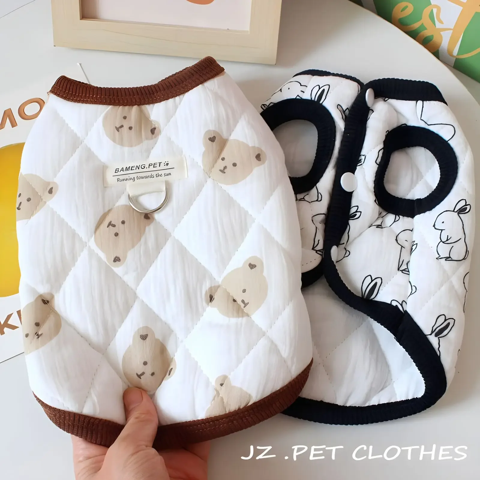 Chaleco para mascotas de otoño e invierno, abrigo con estampado de conejo bonito, ropa para perros con oso de peluche, ropa de otoño e invierno con chaqueta de terciopelo - imagen 3