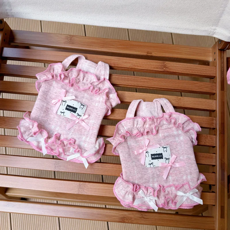 Camisola plisada de primavera para mascotas, ropa de dormir dulce para el hogar, capa Base, camisola de encaje con lazo, vestidos para perros pequeños - imagen 4