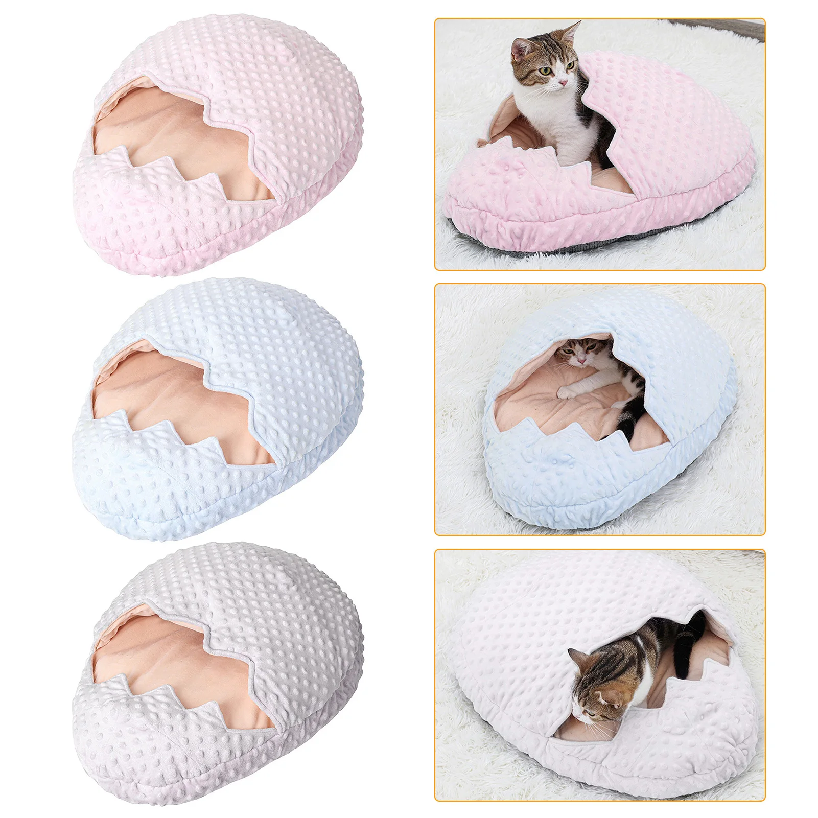 Saco de dormir cálido para gato, cueva para dormir en invierno, casa para mascotas, nido de felpa, cojín de cáscara de huevo - imagen 5
