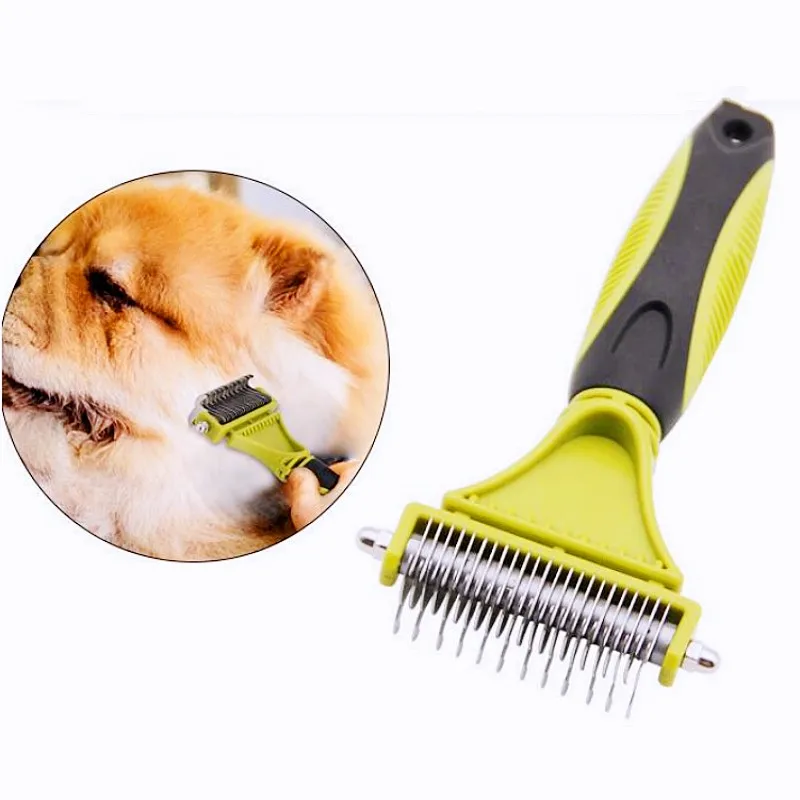 Peine para perros, cuchillo, cepillo para perros, cepillos para perros de acero inoxidable, removedor de pelo para mascotas, peines de doble cara para el cuidado de perros, limpieza del pelo de mascotas - imagen 3