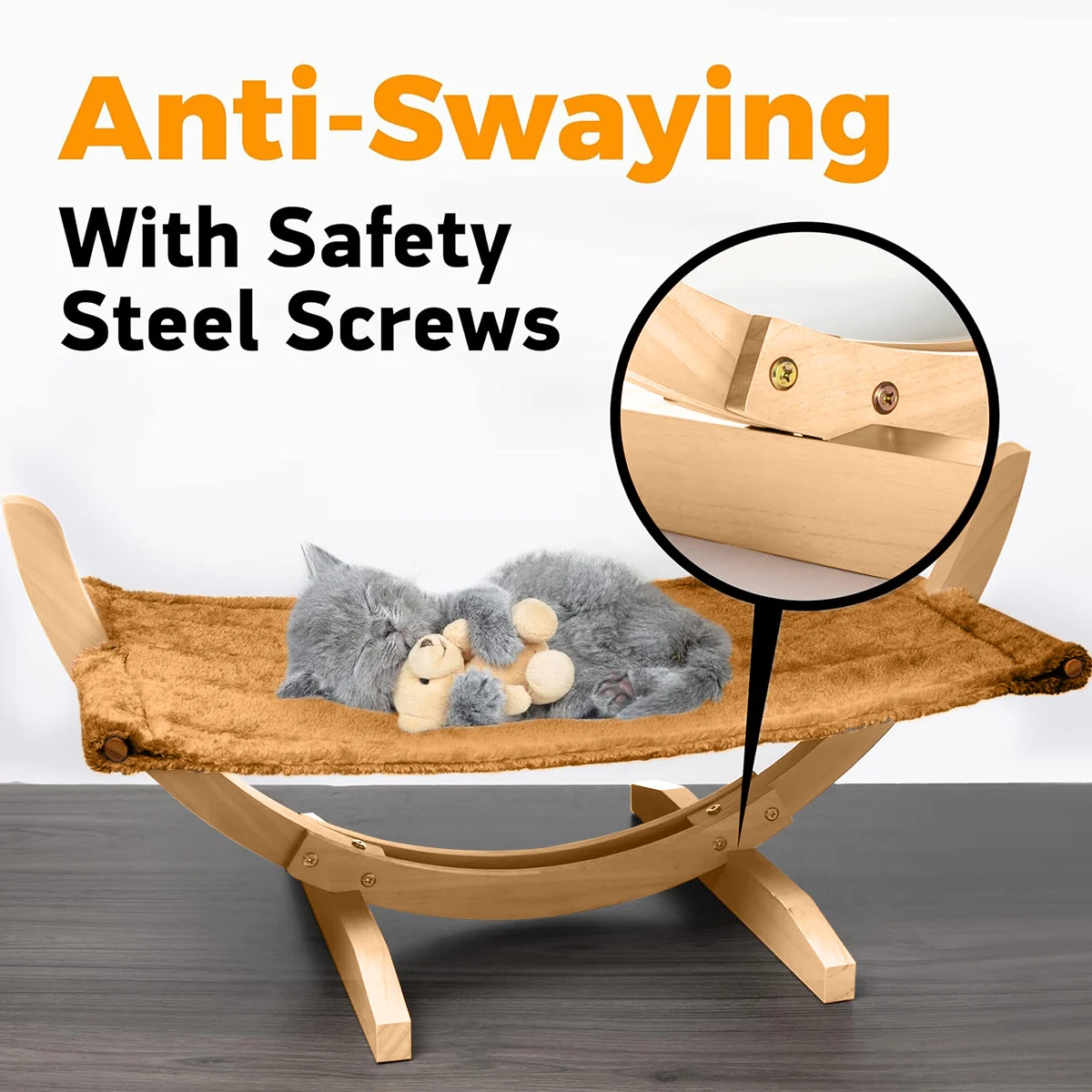 Cama de madera maciza para gatos, hamaca con manta para dormir, transpirable, fácil de montar, para interiores y exteriores, suministros para mascotas - imagen 4