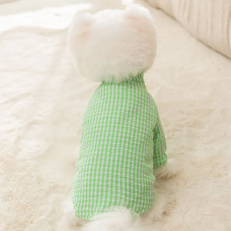 Abrigo de dos piernas a cuadros verdes para otoño/invierno para mascotas con pies gruesos y cálidos, ropa para perros de primavera/otoño, ropa para cachorros