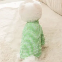 Abrigo de dos piernas a cuadros verdes para otoño/invierno para mascotas con pies gruesos y cálidos, ropa para perros de primavera/otoño, ropa para cachorros