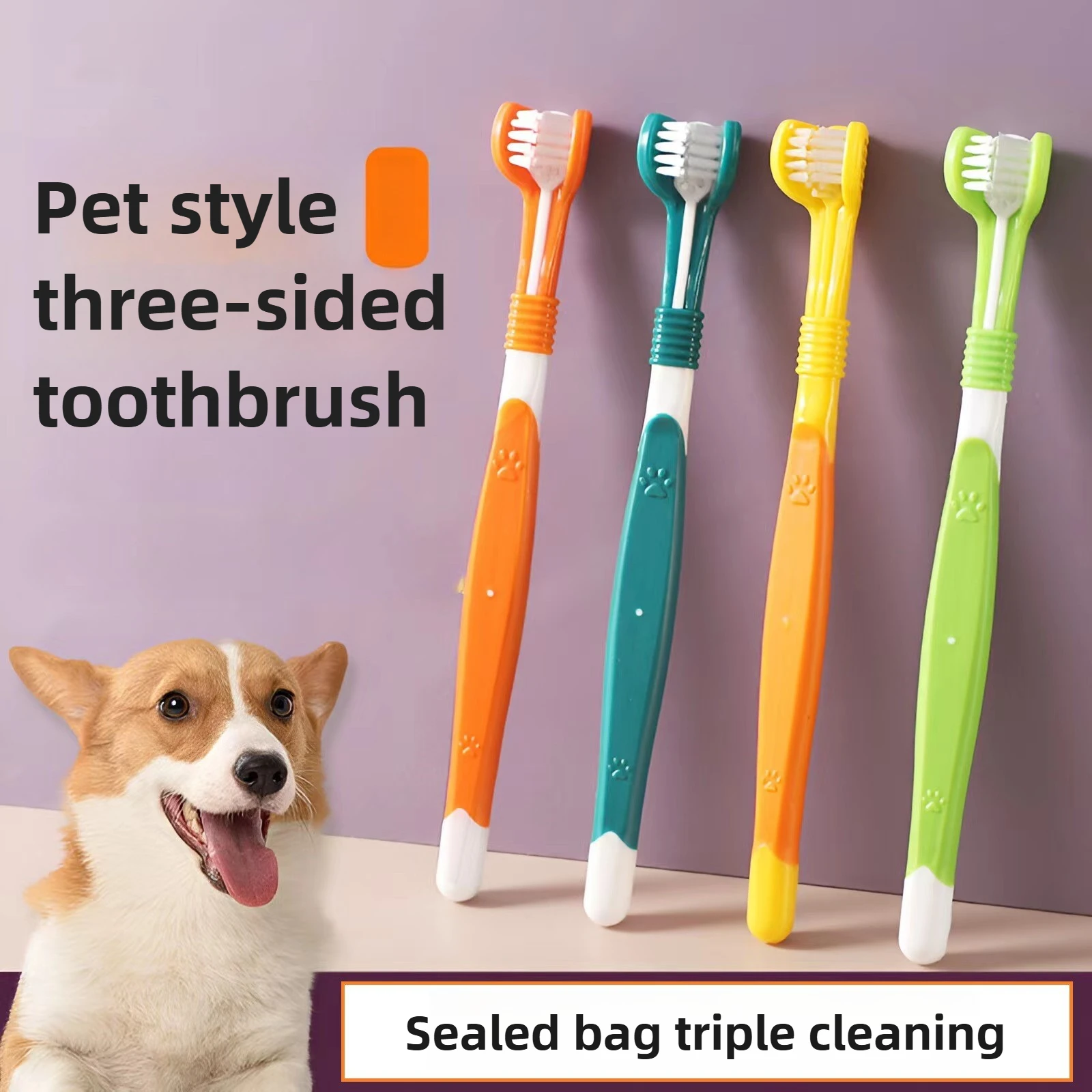 Cepillo de dientes para perros pequeños cerdas suaves tricéfalo - imagen 3